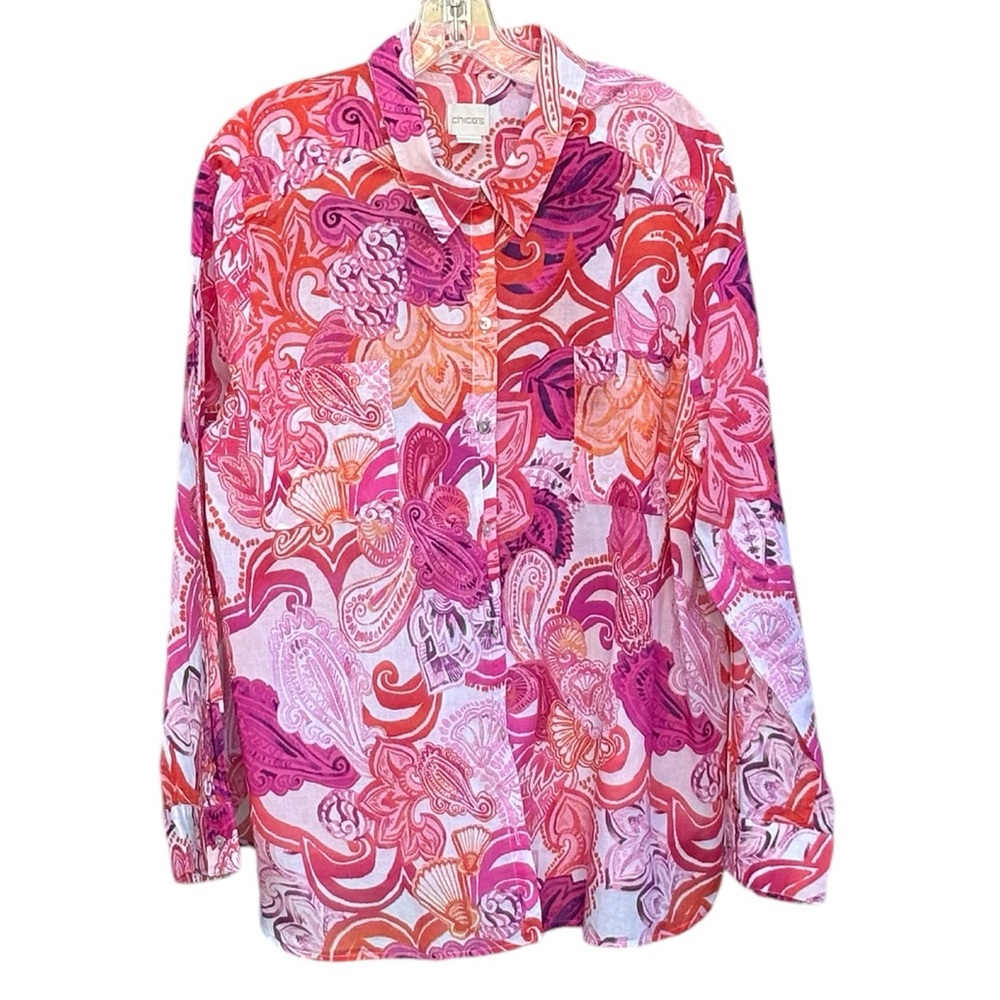 Chico’s Floral Print Paisley Print Button Shirt Size 4 (XXL)